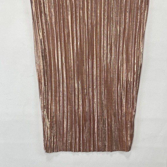 Women Metallic Golden Midi Skirt Size 4 Pleated Stretch - Picture 4 of 11